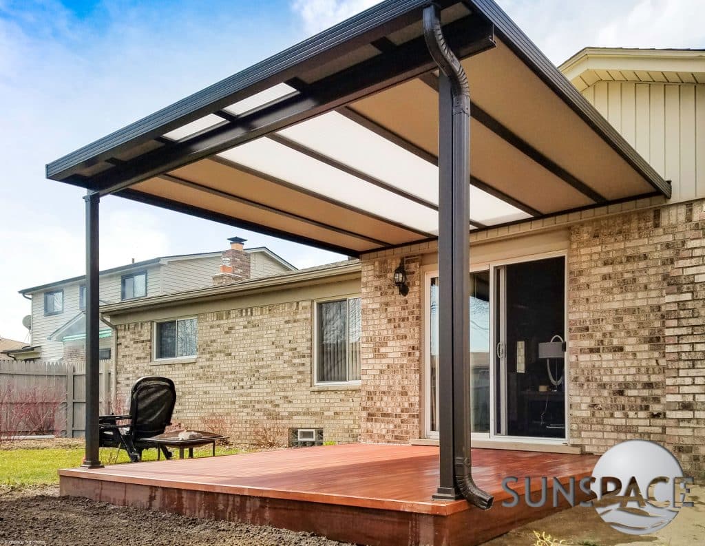 patio cover over a porch overlooking a backyard