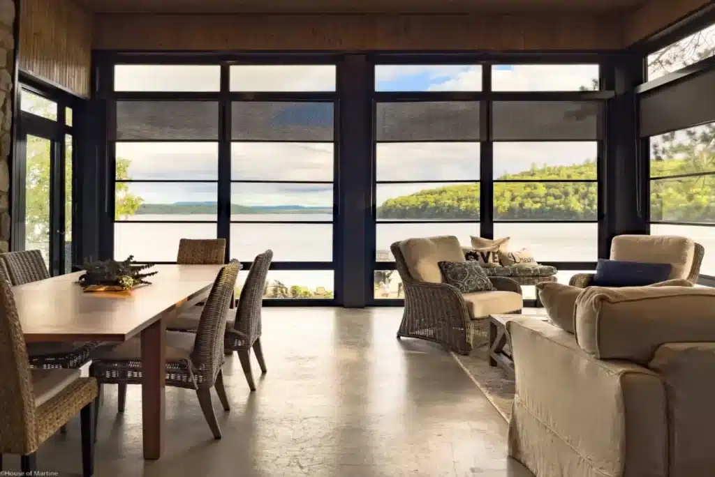 Weathermaster enclosed area overlooking a body of water on a sunny day