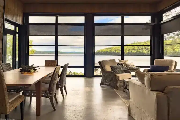Weathermaster enclosed area overlooking a body of water on a sunny day